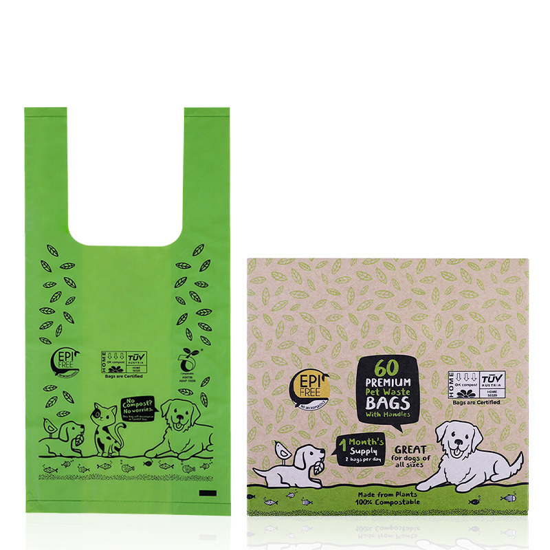 Biodegradable Eco Odorproof Doggy Poop Bags with Tie Handles on a Roll Wholesale Cornstarch dog waste bag