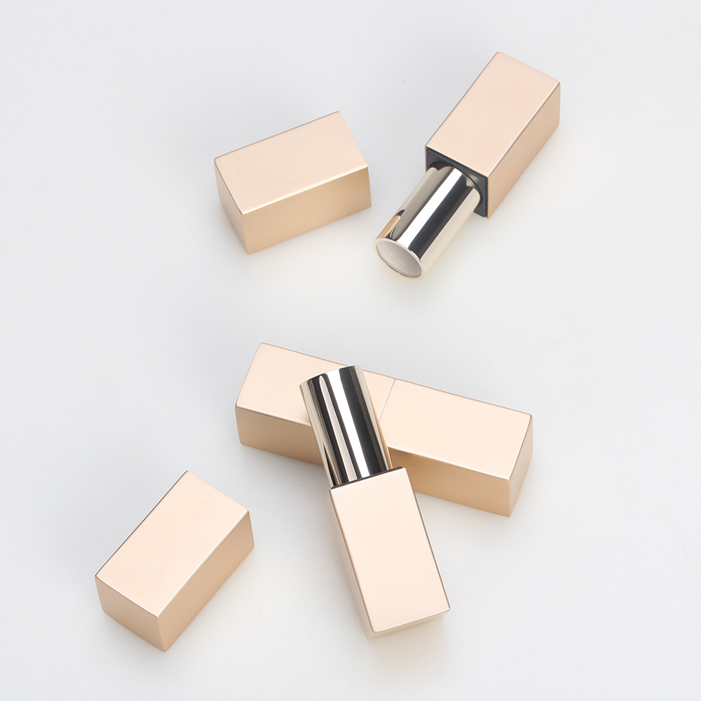 eco friendly luxury bulk custom 3.8g square metal aluminium rose gold empty lipstick tubes unique