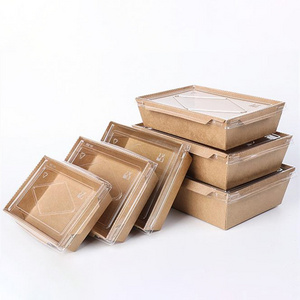 Wholesale Packaging Clear Lids Takeaway Bakery Desserts Takeout Packaging Kraft Food Containers Biodegradable Lunch Box