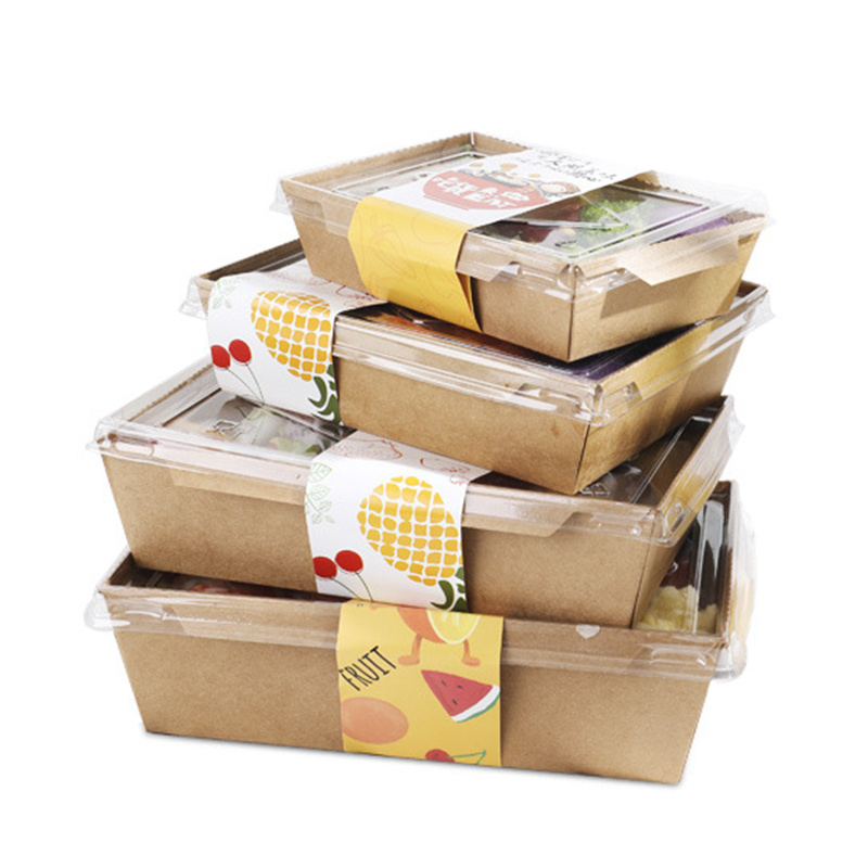 Wholesale Packaging Clear Lids Takeaway Bakery Desserts Takeout Packaging Kraft Food Containers Biodegradable Lunch Box