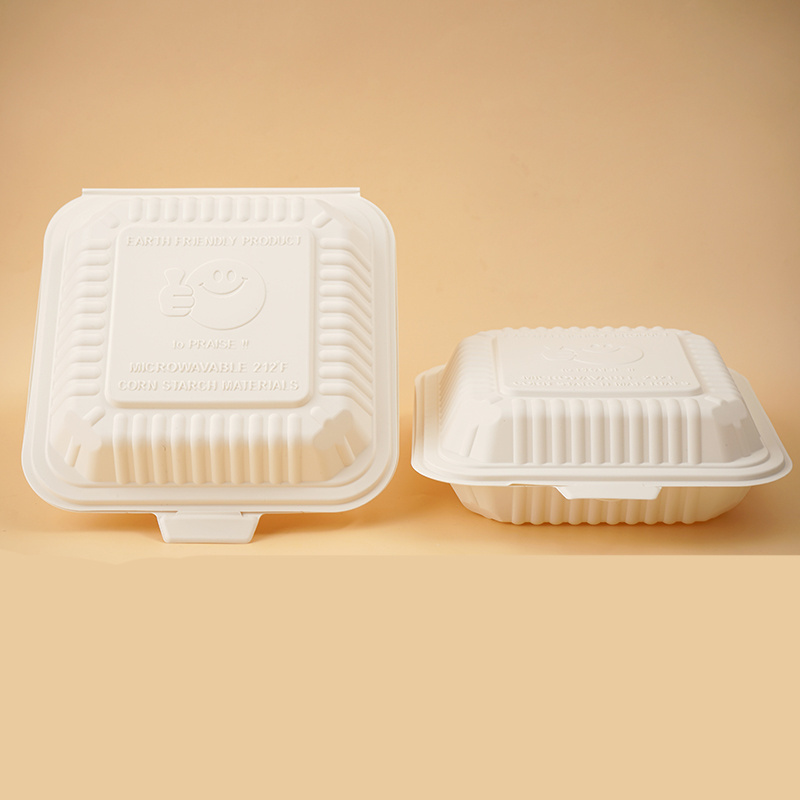 Restaurant Canteen Catering Service Rectangular Tableware Bio Based Disposable Food Box Cornstarch 3 Compartment Food Tray