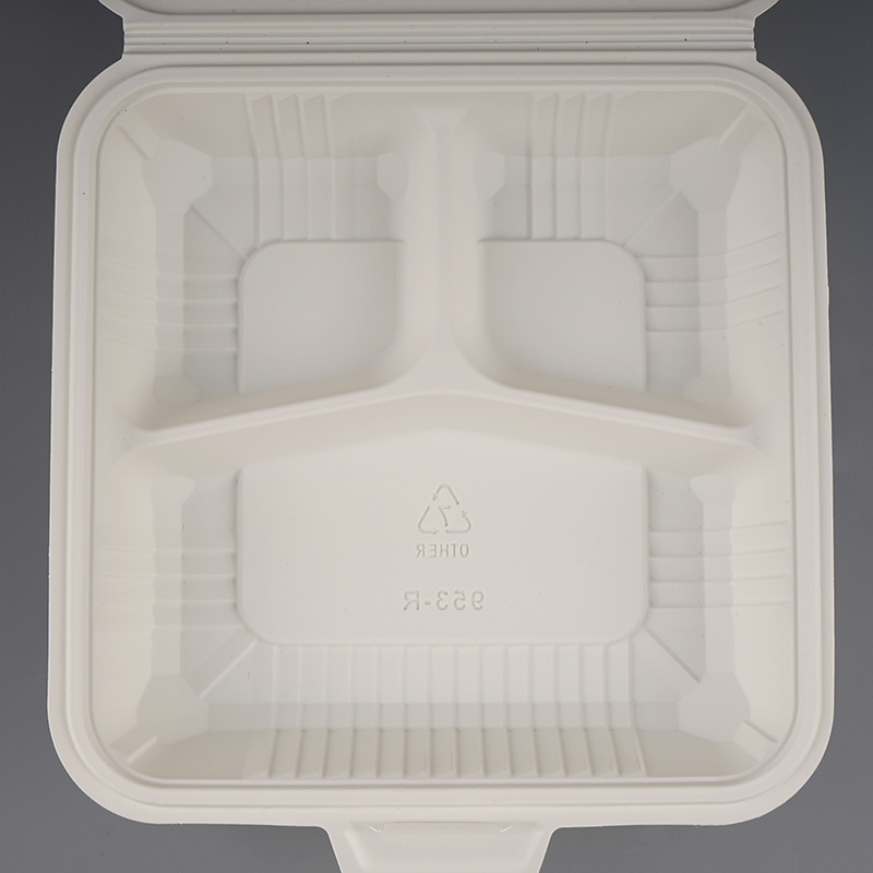 Restaurant Canteen Catering Service Rectangular Tableware Bio Based Disposable Food Box Cornstarch 3 Compartment Food Tray