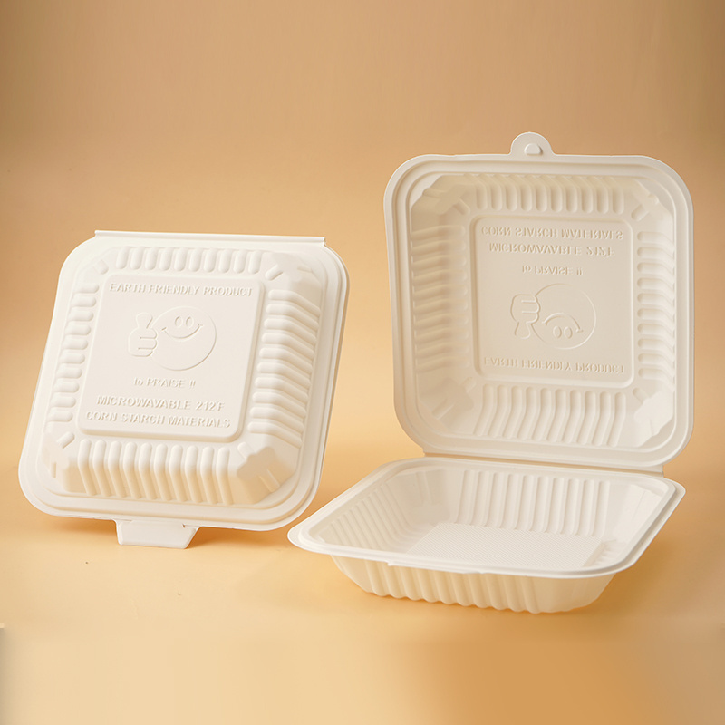 Restaurant Canteen Catering Service Rectangular Tableware Bio Based Disposable Food Box Cornstarch 3 Compartment Food Tray