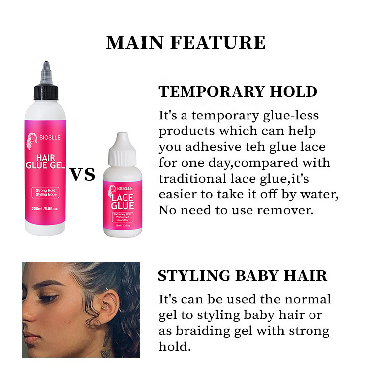 BIOSLLE Custom Logo Extreme Hold Instant Glueless Hair Lace Glue Liquid Gel For Baby Hair