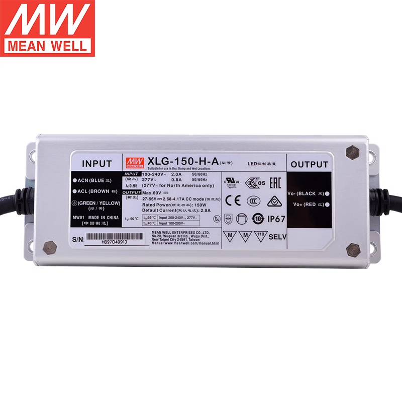 XLG-150-H-A Mean Well 150W constant power LED water proof constant current driver with a rainproof switch power supply