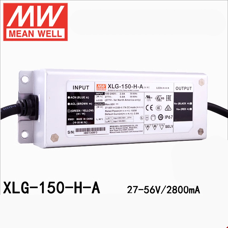 XLG-150-H-A Mean Well 150W constant power LED water proof constant current driver with a rainproof switch power supply