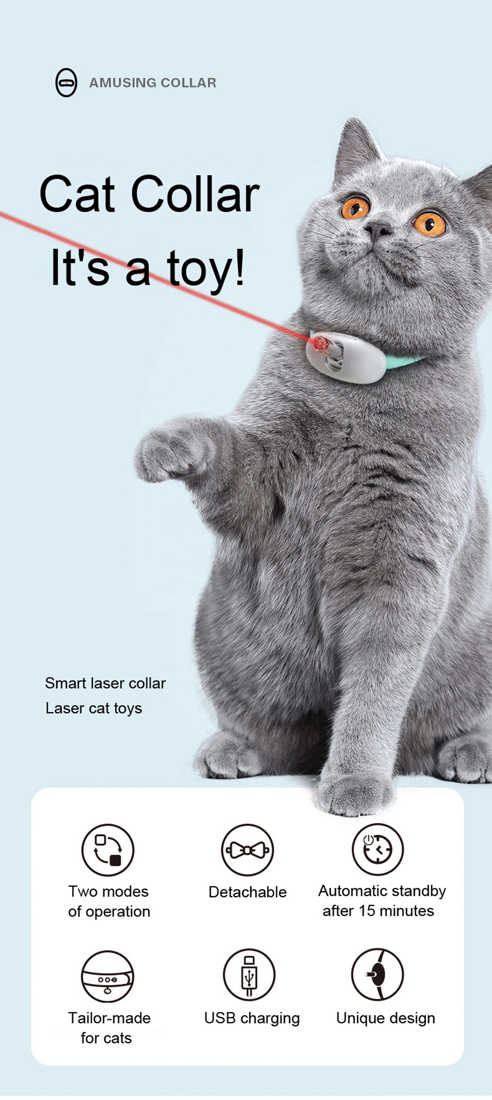 Top Seller Sample Available Funny Interactive Pet Chasing Laser Cat Toy Self Entertainment Amusing Collar