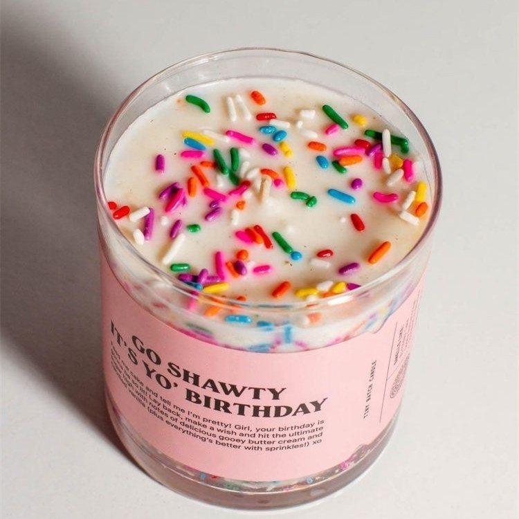 KSL OEM Customized Sugar Needles Natural Soy Wax Scented Candles Party Favors Sprinkles Happy Birthday Cake Soy Scented Candle