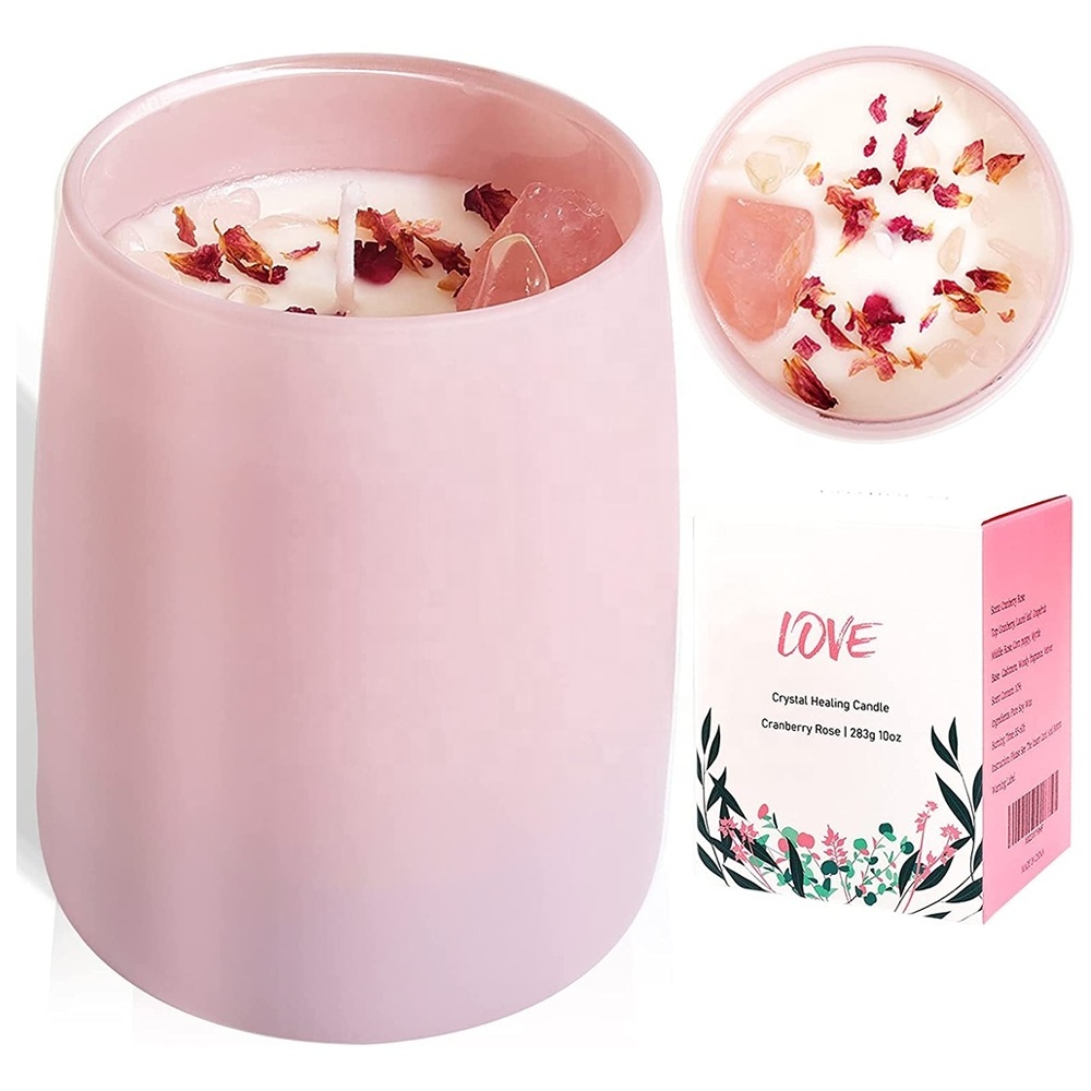 10oz Soy Wax Healing Amethyst Crystal Candle and Dried Flowers Perfect Spiritual Aromatherapy Gift Purify Candles