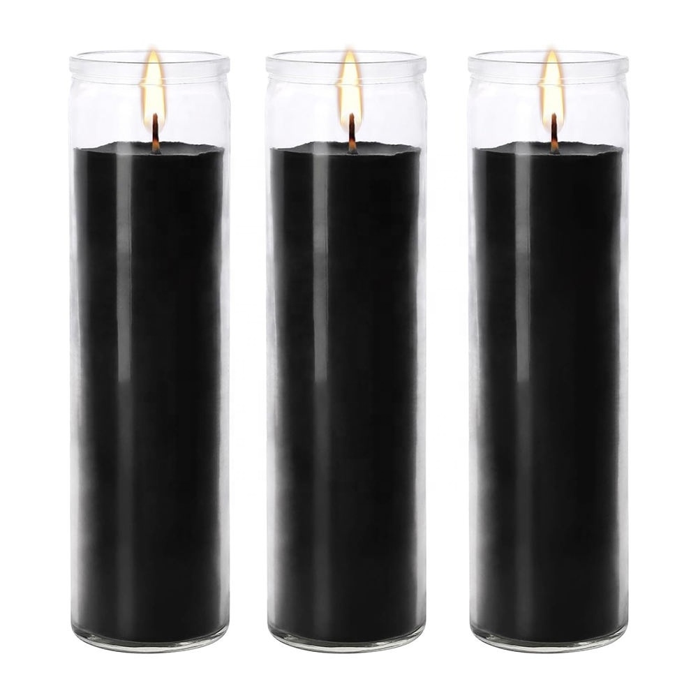 KLS 3 Pcs Black Unscented Prayer Candles in Glass Prayer Candles for Sanctuary Memorial Religious Long Burn Time of 7 Days