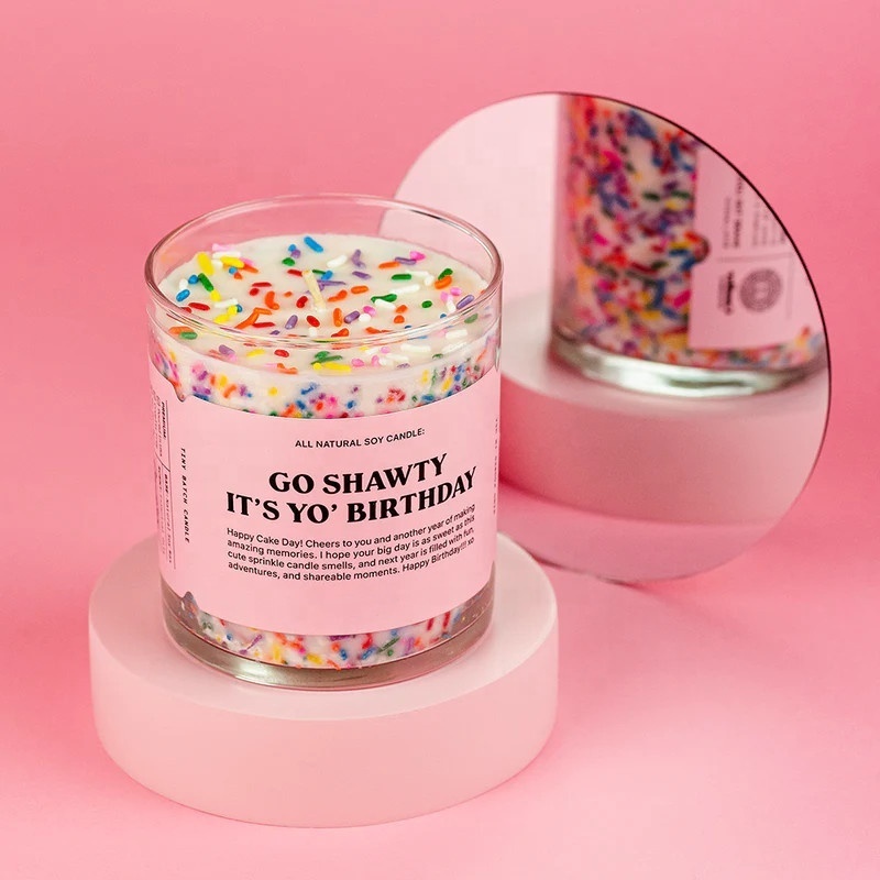 KSL OEM Customized Sugar Needles Natural Soy Wax Scented Candles Party Favors Sprinkles Happy Birthday Cake Soy Scented Candle