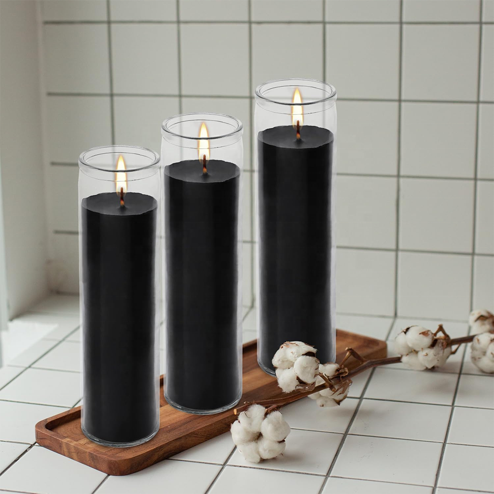 KLS 3 Pcs Black Unscented Prayer Candles in Glass Prayer Candles for Sanctuary Memorial Religious Long Burn Time of 7 Days