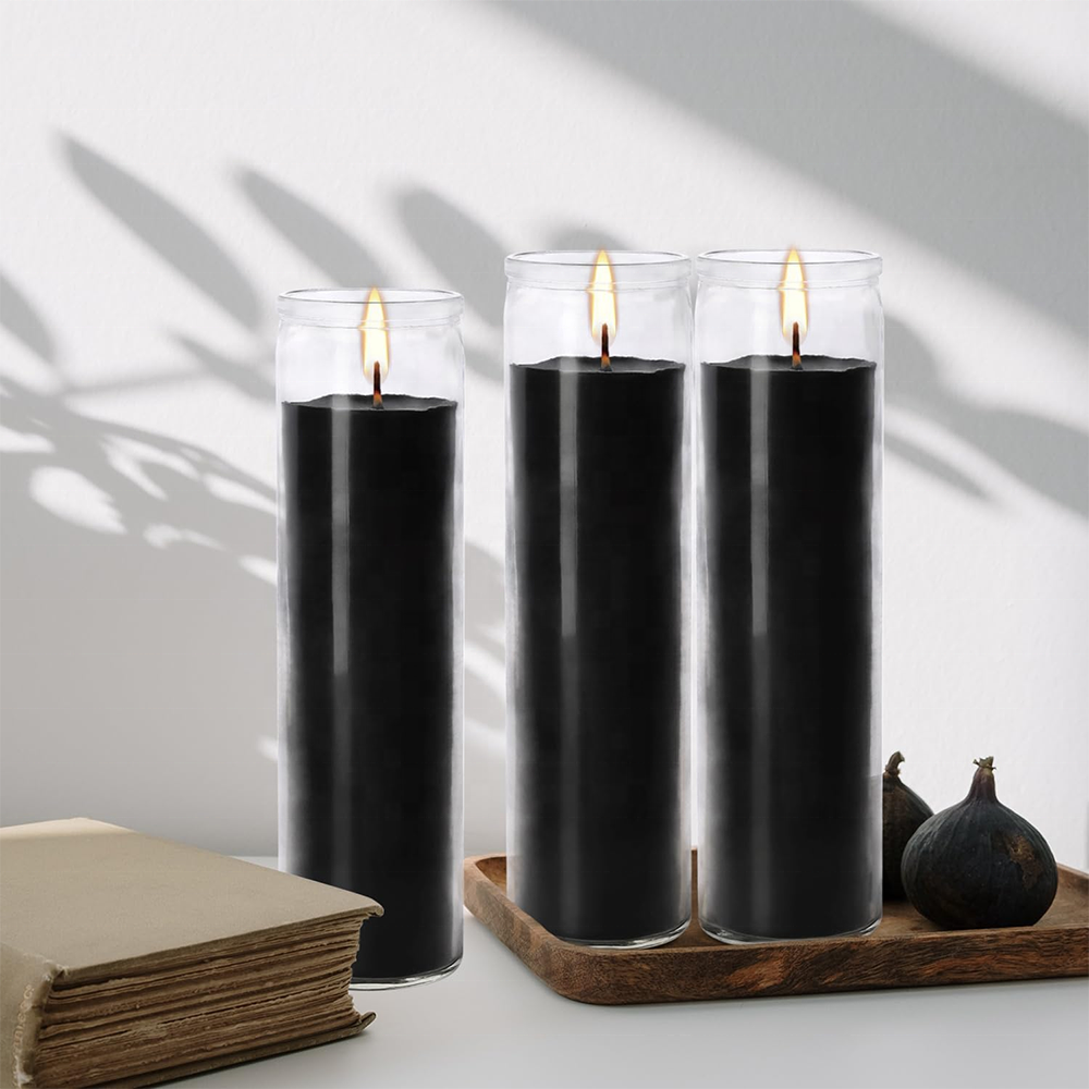 KLS 3 Pcs Black Unscented Prayer Candles in Glass Prayer Candles for Sanctuary Memorial Religious Long Burn Time of 7 Days