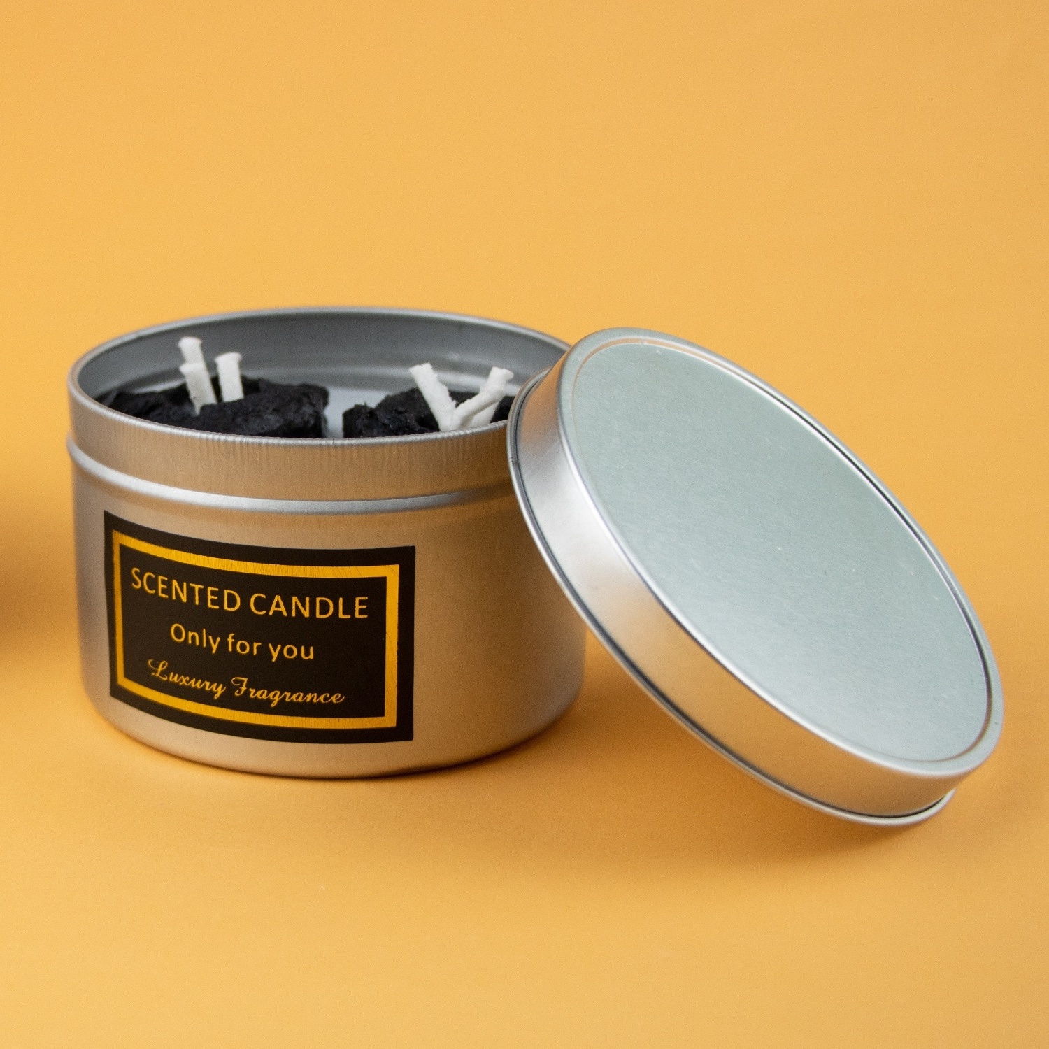 Wholesale Charcoal Wax Core  Smokeless BBQ 3 Wick Tin Can Scented Brazier Natural Soy Wax portable campfire Candle