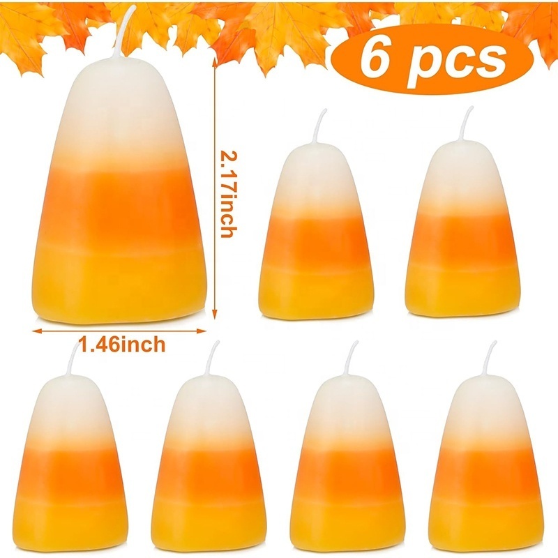 Yellow Orange and White Unscented Candy Corn Shape Pillar Candles Bulk for Home Fall Autumn Wedding Party