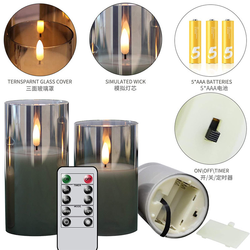 LED color changing candles with 18 keys flameless remote control 3d real flame battery operated remote control glass led candle