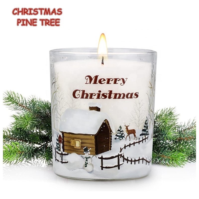 11.3oz Soy Wax Large Jar Glass Christmas Pine Tree Aromatherapy Candles for Home Scented Christmas Decorations Birthday Gifts