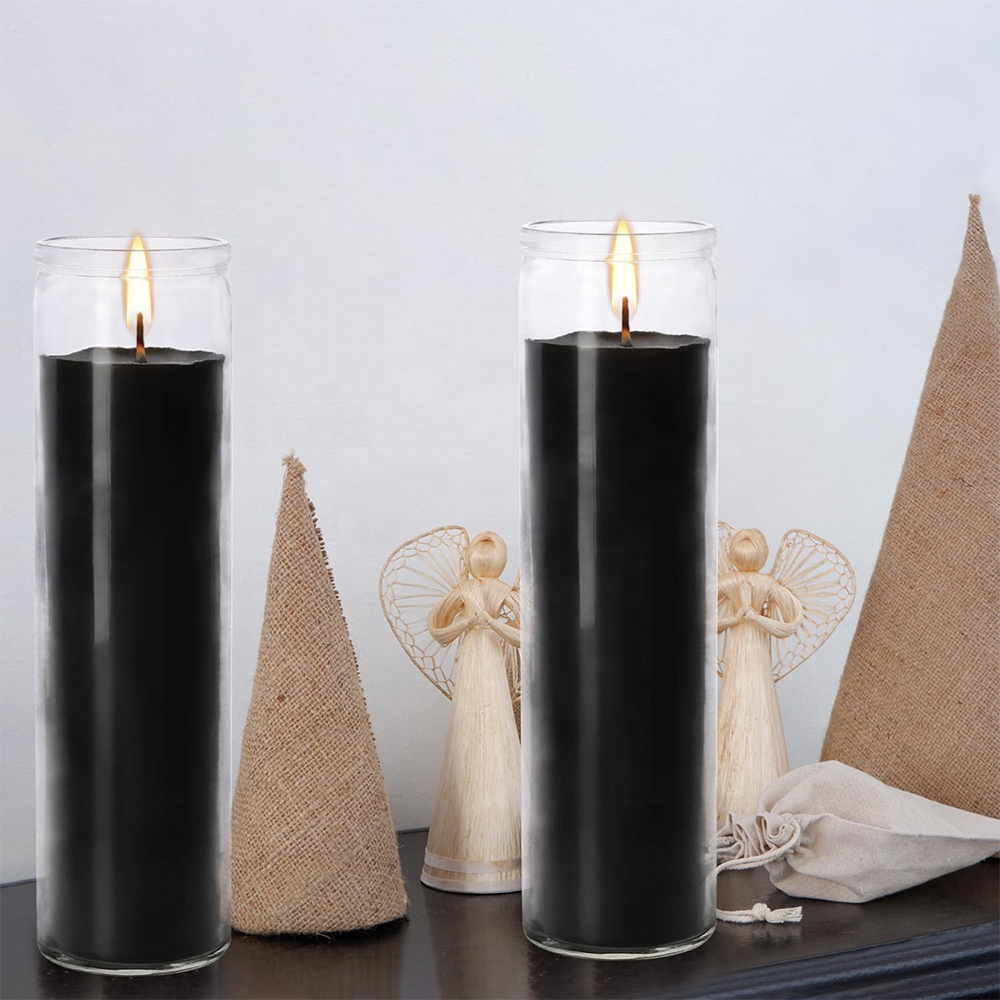 KLS 3 Pcs Black Unscented Prayer Candles in Glass Prayer Candles for Sanctuary Memorial Religious Long Burn Time of 7 Days