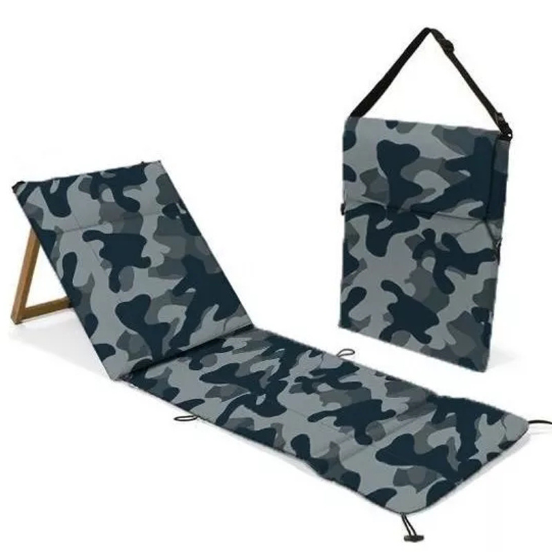 Custom Premium Lightweight Folding Outdoor Beach Mat Loungers with Adjustable Wooden Back Support, Camping Park Lawn Seat Chair