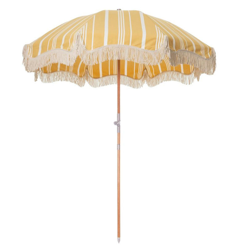 New BR 6ft 7ft Portable Wooden Pole Luxury Fringed Beach Umbrella with Tassels, Premium Boho Outdoor Patio Sun Parasol for Table