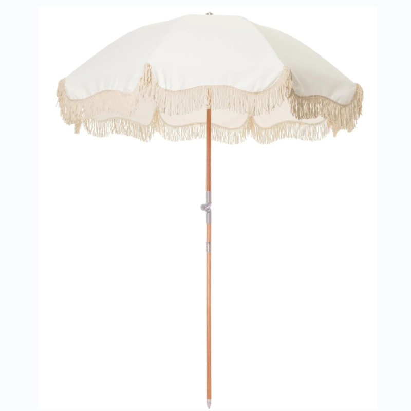 Customize Logo Australia Europe Premium Canvas Beach Patio Umbrella With Fringe Tassels, Sturdy Outdoor Sun Parasol for Chairs