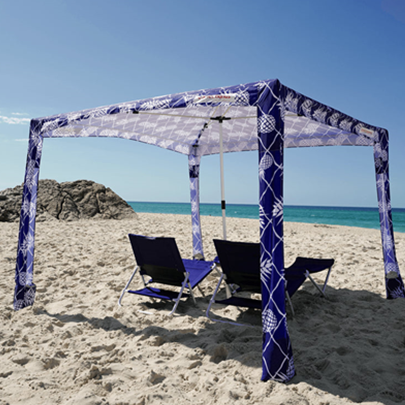 Custom Outdoor Medium Large Premium Cool Beach Cabana Tent, Portable Aluminum Travel Picnic Sun Shade Umbrella with Sand Pockets