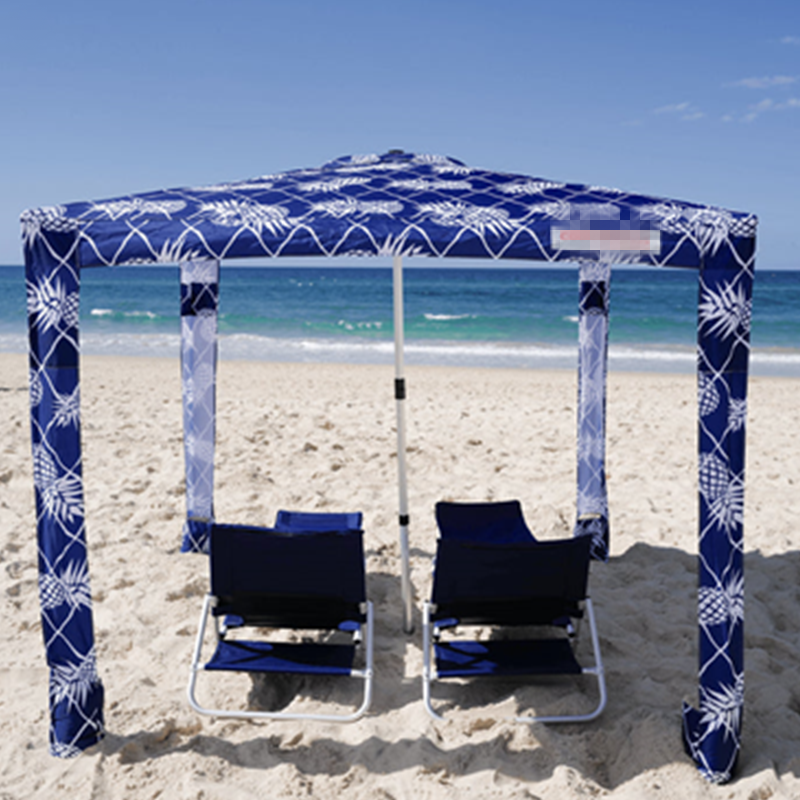 Custom Outdoor Medium Large Premium Cool Beach Cabana Tent, Portable Aluminum Travel Picnic Sun Shade Umbrella with Sand Pockets