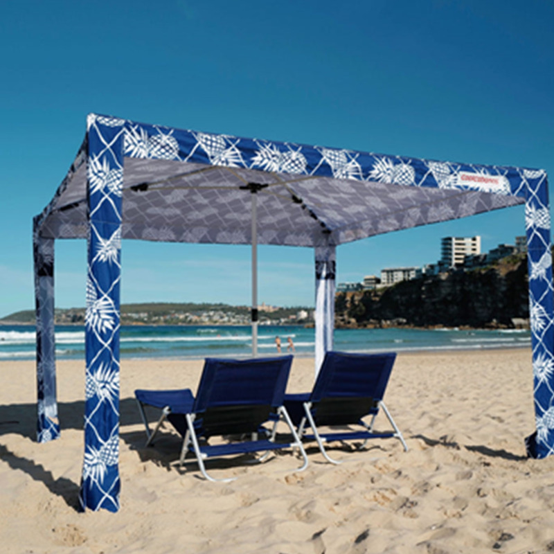 Custom Outdoor Medium Large Premium Cool Beach Cabana Tent, Portable Aluminum Travel Picnic Sun Shade Umbrella with Sand Pockets