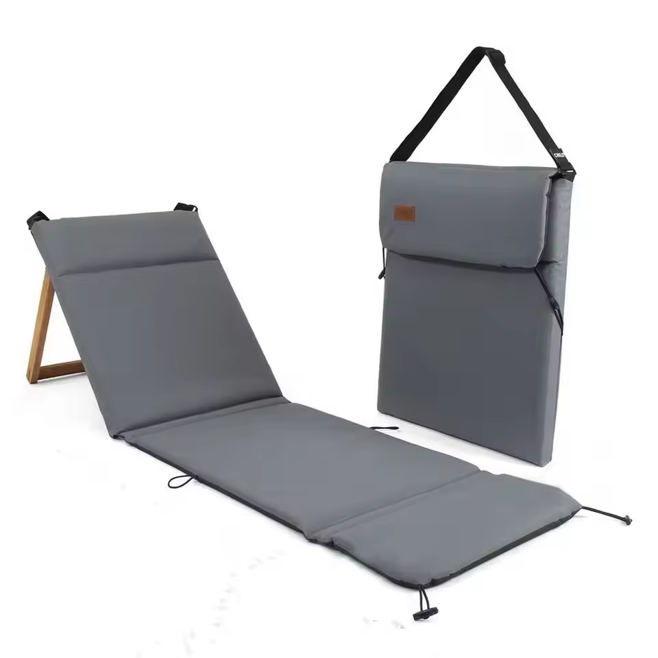 BR Custom Adjustable Backrest Low Reclining Beach sun chair wooden Frame Sand Less Waterproof Folding Picnic Beach Mat Chairs