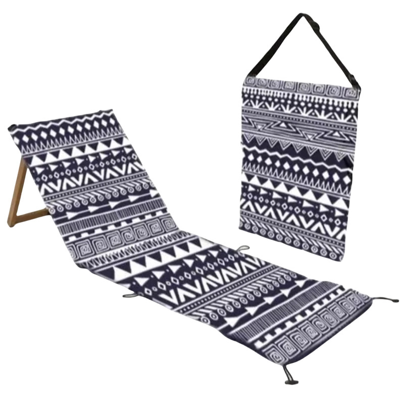 Custom Premium Lightweight Folding Outdoor Beach Mat Loungers with Adjustable Wooden Back Support, Camping Park Lawn Seat Chair