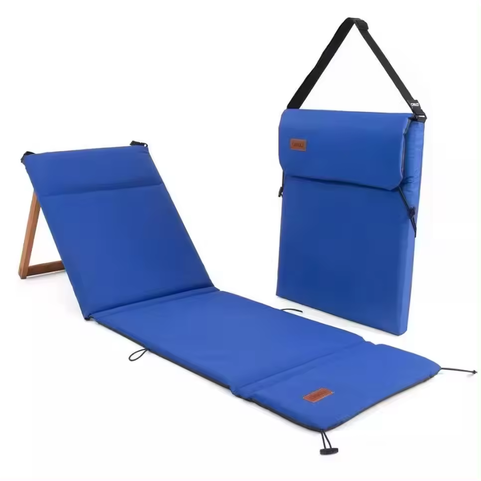 BR Custom Adjustable Backrest Low Reclining Beach sun chair wooden Frame Sand Less Waterproof Folding Picnic Beach Mat Chairs