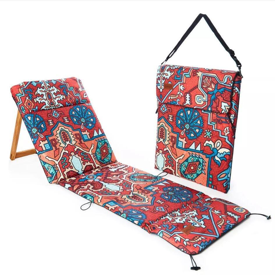 Custom Adjustable Wood Backrest Picnic Beach Outdoor Mat Sun Lounger Chair, Folding Camping Park Floor Recliner with Shoulder