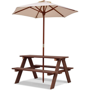 Outdoor Children's Garden Play Bench Wooden Picnic Table and Chair Kid Set with Round Umbrella