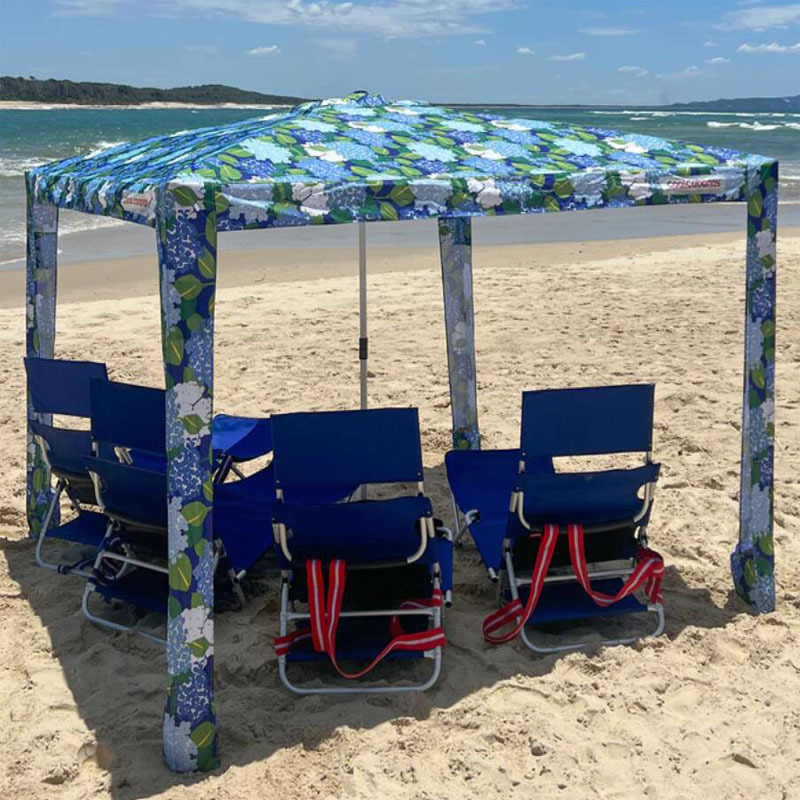 BR Custom Logo Outdoor Portable Folding Aluminum Pole Cool Beach Cabanas Tent,  UV Protection Large Square Sun Shade Umbrella