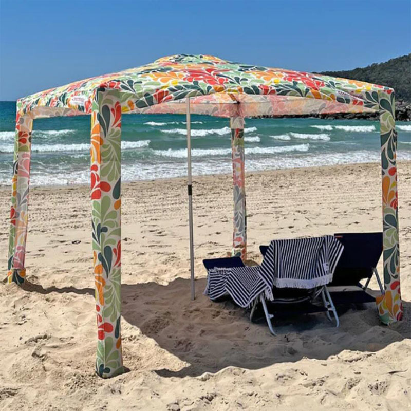 BR Custom Logo Outdoor Portable Folding Aluminum Pole Cool Beach Cabanas Tent,  UV Protection Large Square Sun Shade Umbrella