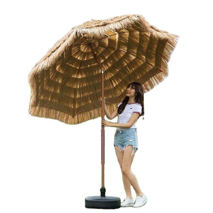 Garden Umbrella Simulation Straw Sun Shade Adjustable Tilt Beach Umbrella, Thatch Tiki Straw Beach Patio Hawaiian Parasol/