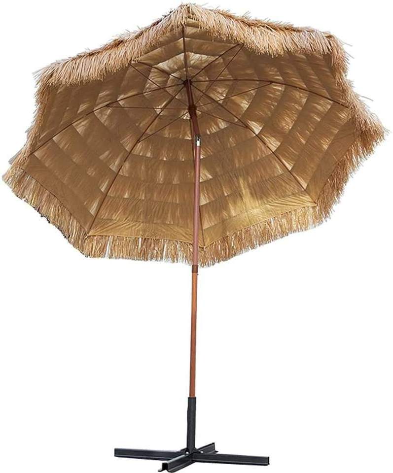 Garden Umbrella Simulation Straw Sun Shade Adjustable Tilt Beach Umbrella, Thatch Tiki Straw Beach Patio Hawaiian Parasol/