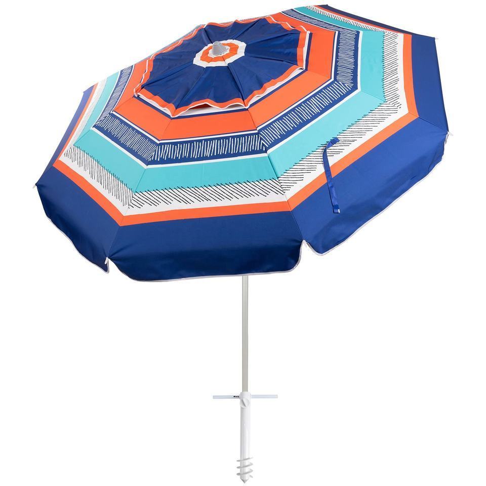 6.5 ft Outdoor Big Orange Stripes Aluminum Sunshade Waterproof UV 50+ Protection Sea Parasol Patio Beach Umbrella Sand Anchor