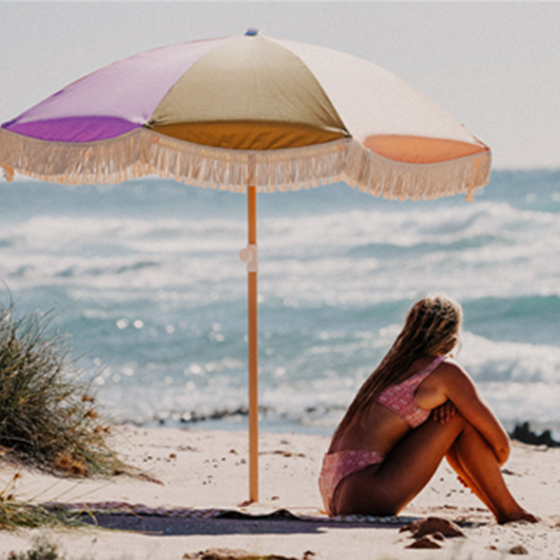 custom printing best windproof 6 foot beach umbrella, vintage floral light weight sun parasol with cotton fringe tassels