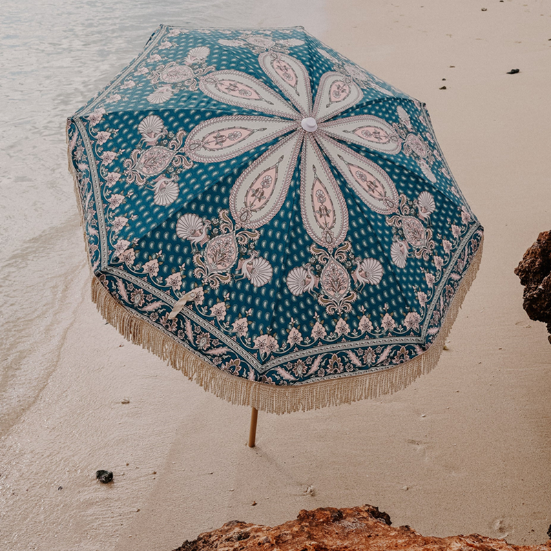 Australia Newzeland Wind Resistant Parasol Fringe beach umbrella with tassels Colorful Pink White Yellow Blue Green Green etc