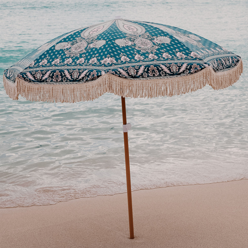 Australia Newzeland Wind Resistant Parasol Fringe beach umbrella with tassels Colorful Pink White Yellow Blue Green Green etc