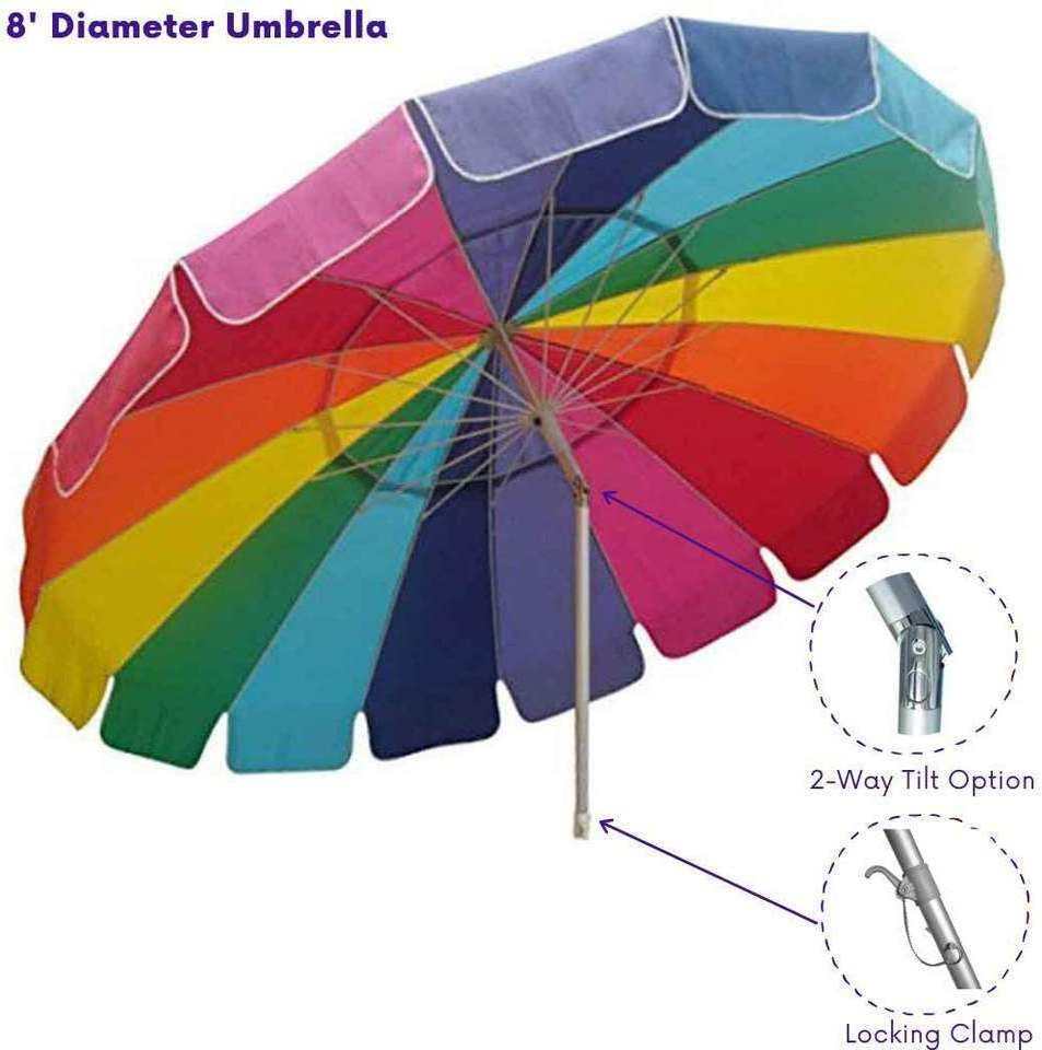 UV50+ Protected Fiberglass Aluminum Pole Double Vented Top Tilt Sun Beach Umbrella With Sand Anchor Carry Bag