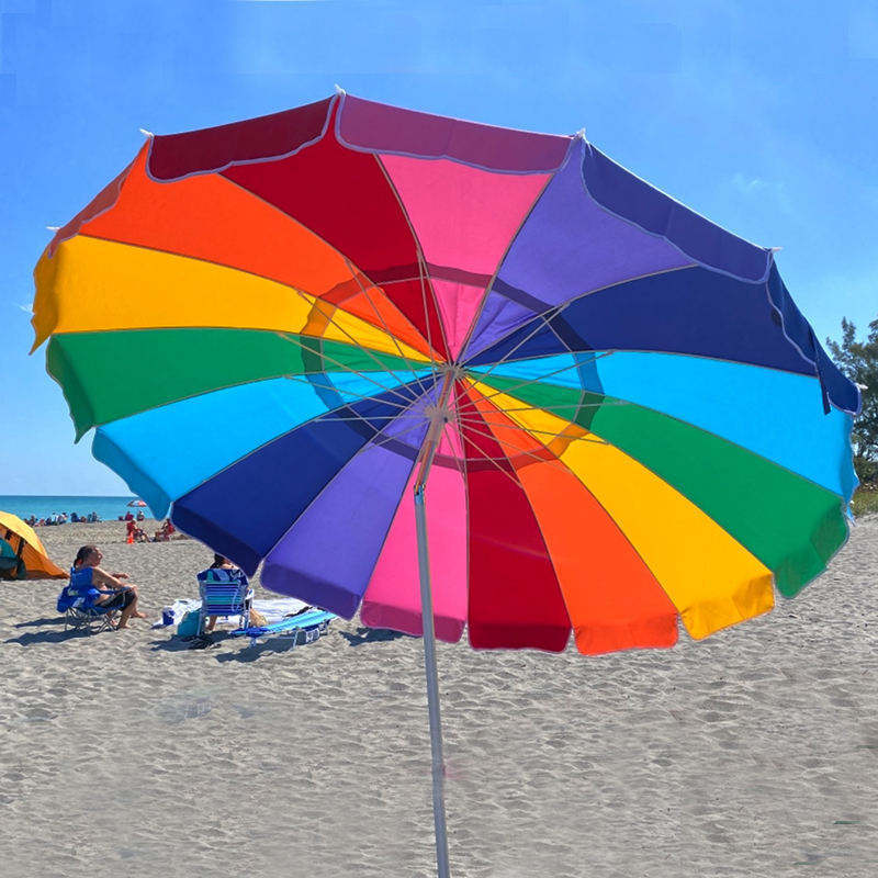 UV50+ Protected Fiberglass Aluminum Pole Double Vented Top Tilt Sun Beach Umbrella With Sand Anchor Carry Bag