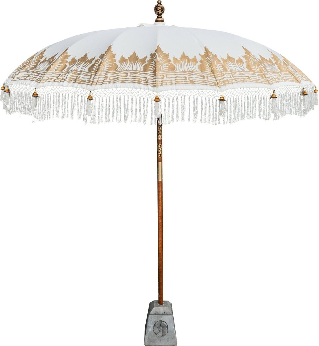 Custom Wholesale 200cm Handcrafted Vintage Outdoor Bali Parasol, Wooden Poolside Garden Patio Sun Umbrella with Fringe Tassels