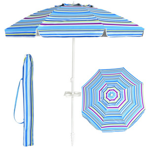 Custom 7.2 FT 8 Ribs Portable Adjustable Steel Polyester Waterproof Canopy Beach Umbrellas Tilt Sand Anchor Cup Holder With Carr