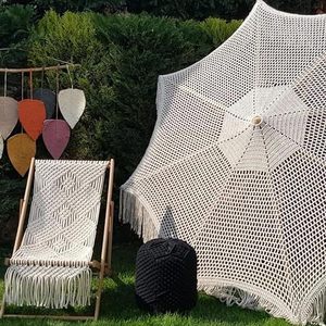 Outdoor Sunshade Rope Macrame Parasols Garden Cotton Tassels Professional Luxury Wooden Pole Hawaii Beach Umbrella