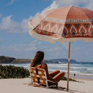 custom printing heavy duty boho beach picnic umbrella, vintage floral lightweight sun parasol with cotton fringe tassels