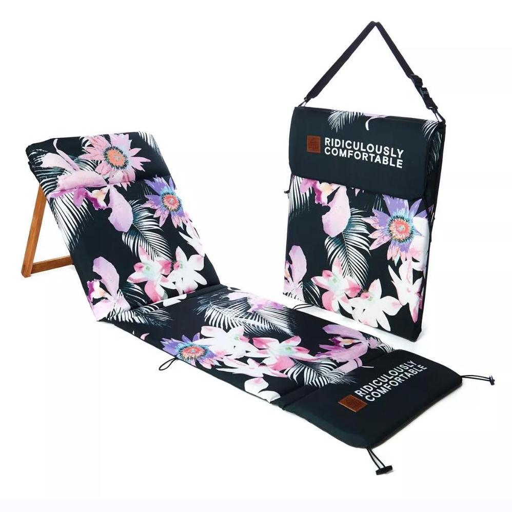 Custom Adjustable Wood Backrest Picnic Beach Outdoor Mat Sun Lounger Chair, Folding Camping Park Floor Recliner with Shoulder