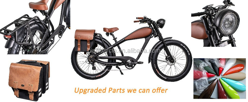 OEM Vintage Cruiser Style 250W 500W 1000W 26 Inch Cafe Racer Fat Tire Electric Bike stretch beach cruiser bike