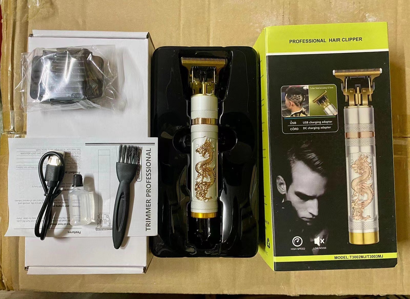 Metal T9 usb rechargeable electric hair salon clippers cordless barber trimmer gold buddha trimmer for man